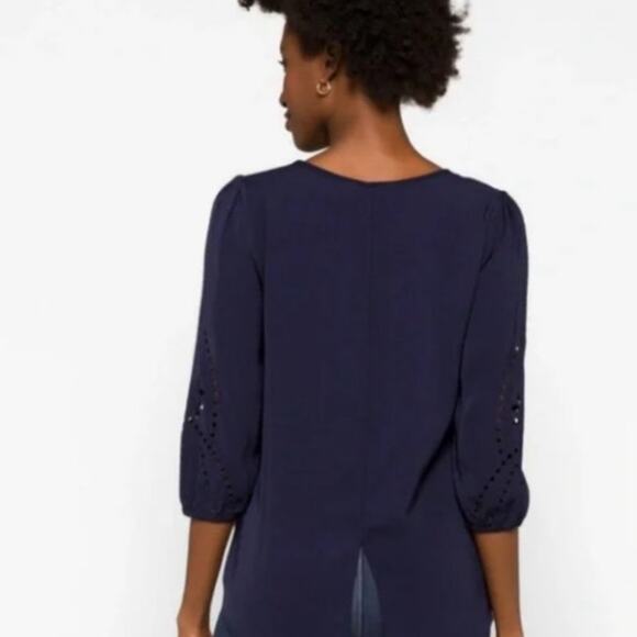 Market & Spruce Hersten Embroidery Detail Blouse Navy Blue Size L - Picture 3 of 12